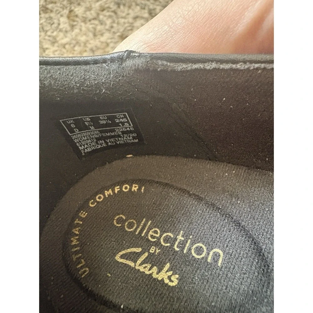 Clarks Collection Black Leather Slip-On Comfort Casual Shoes Women 8.5